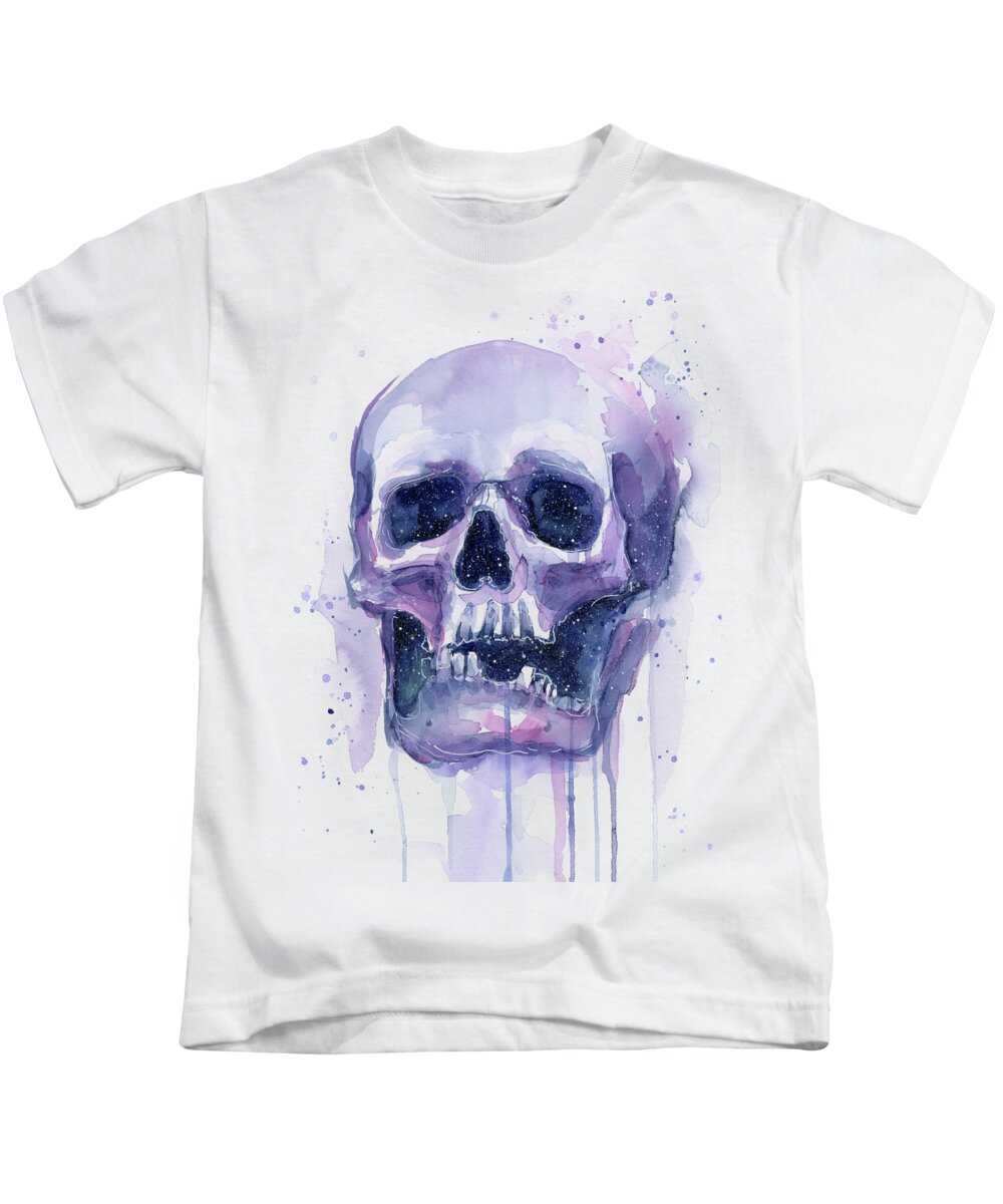 Galaxy Kids T-Shirt featuring the painting Space Skull by Olga Shvartsur