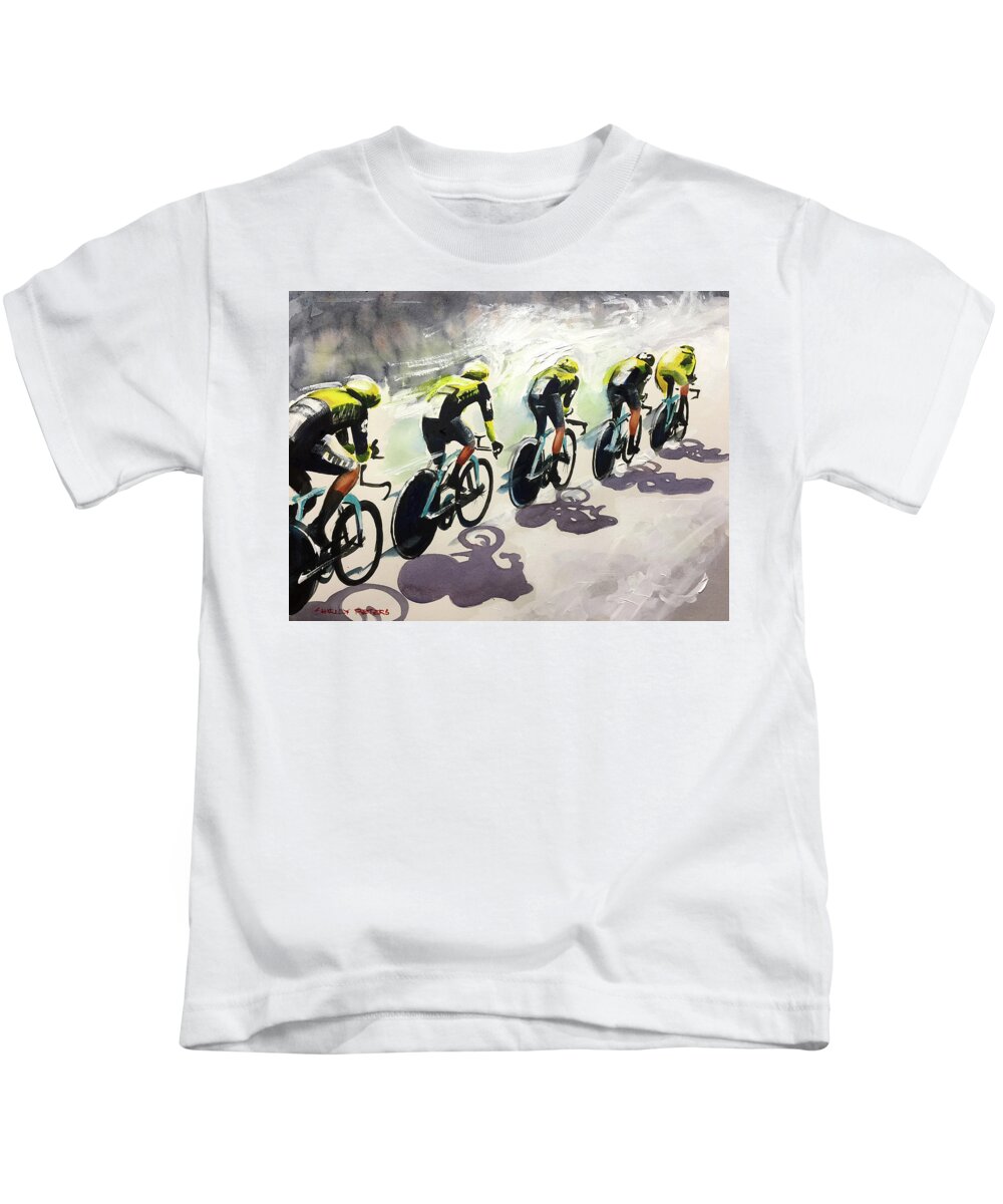Tour De France Kids T-Shirt featuring the painting Stage 2 2019 Extreme Efforts by Shirley Peters