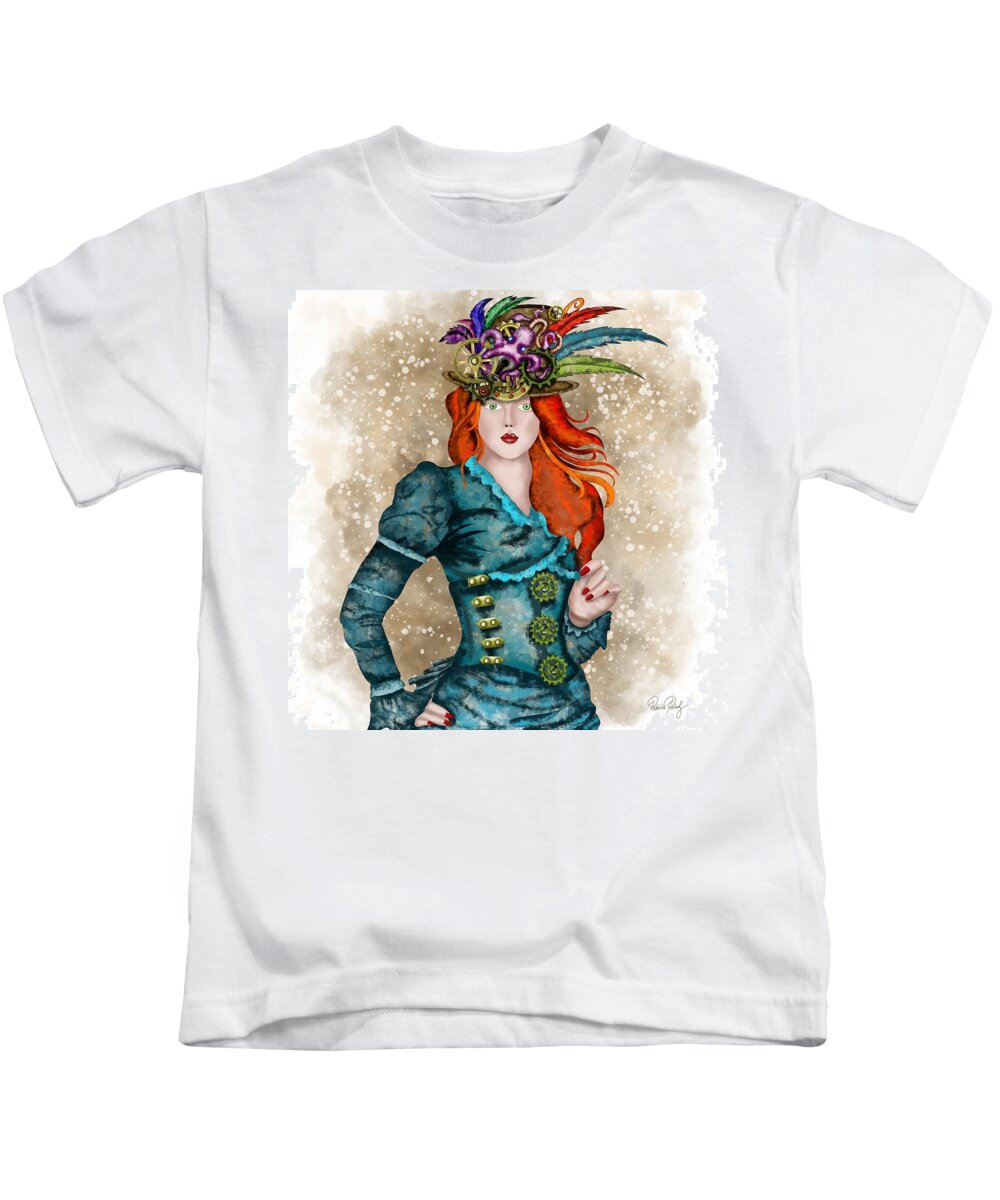 Young Kids T-Shirt featuring the painting Steampunk Young Victorian Lady by Patricia Piotrak