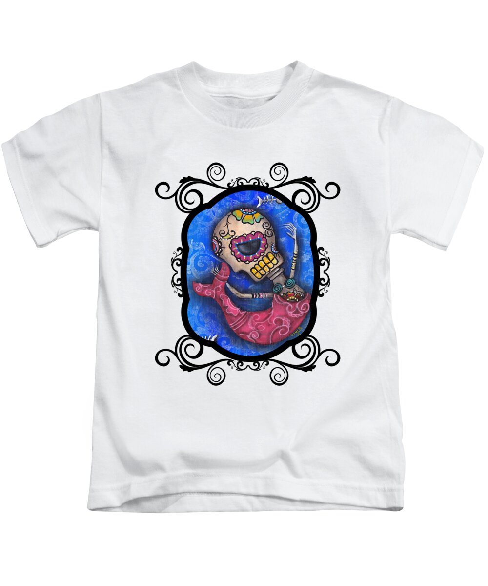 Day Of The Dead Kids T-Shirt featuring the painting Sugar Skull Mermaid by Abril Andrade