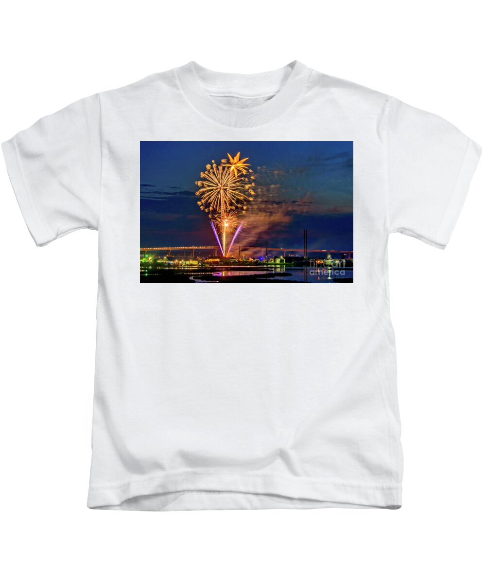 Surf City Kids T-Shirt featuring the photograph Surf City Fireworks 2019-4 by DJA Images
