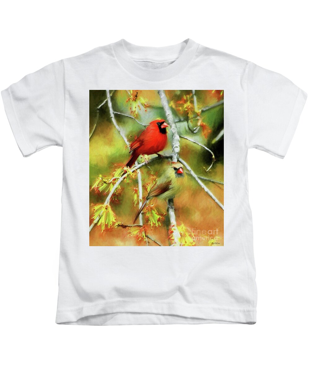 Cardinal Kids T-Shirt featuring the mixed media The Newlyweds by Tina LeCour