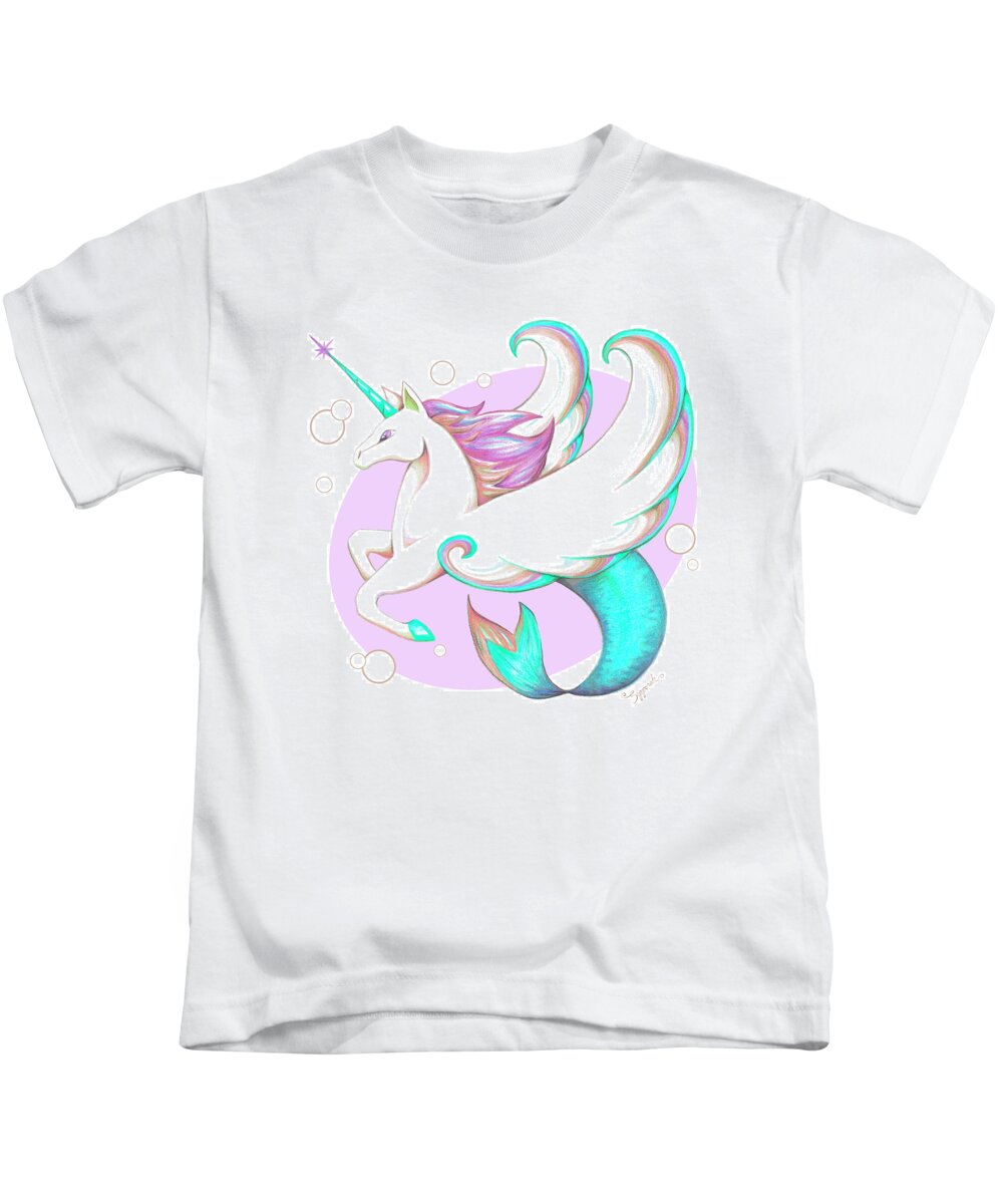 Unicorn Kids T-Shirt featuring the drawing Unicorn of the Sea III by Sipporah Art and Illustration