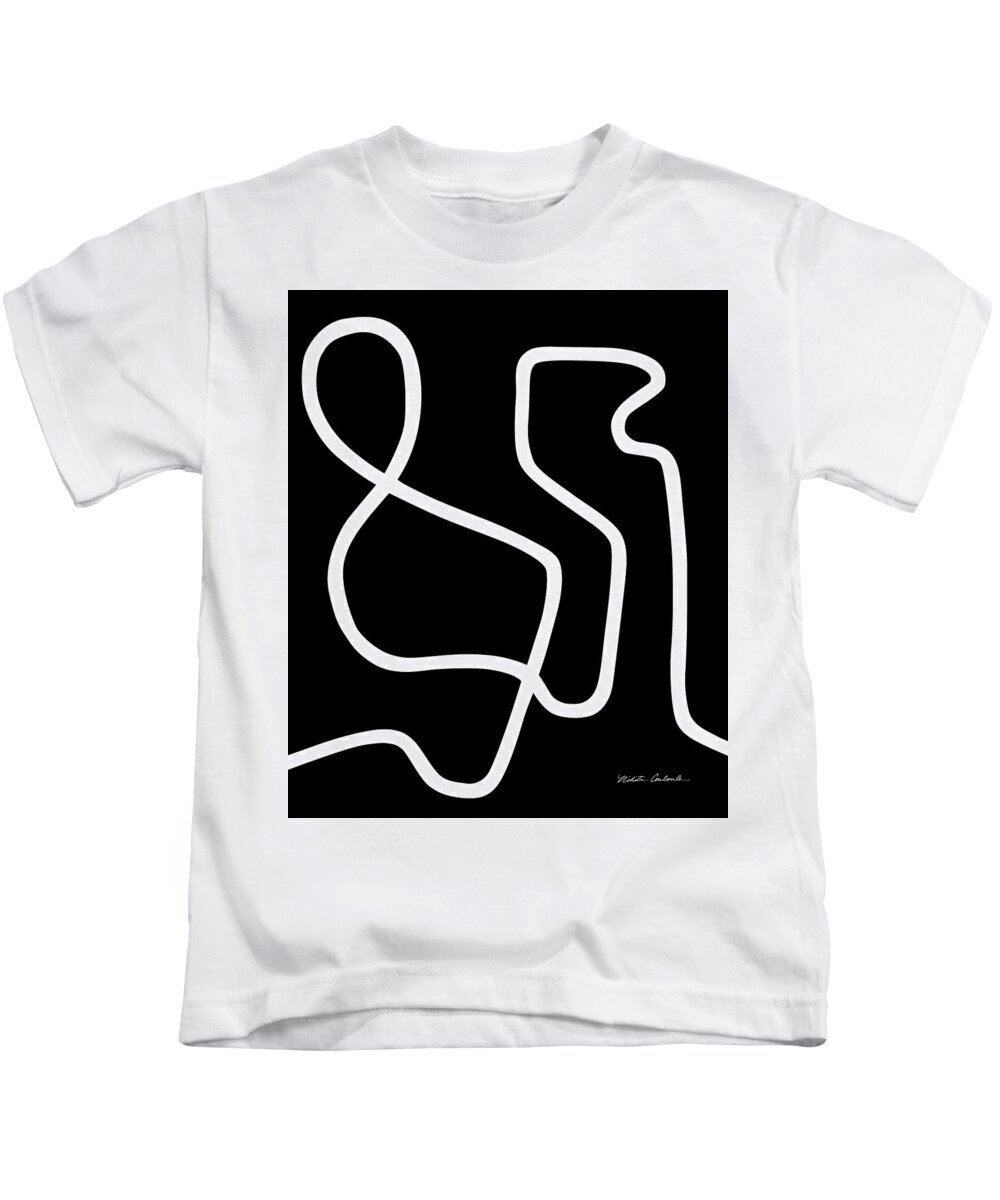 Nikita Coulombe Kids T-Shirt featuring the painting Untitled VIII white line on black background by Nikita Coulombe