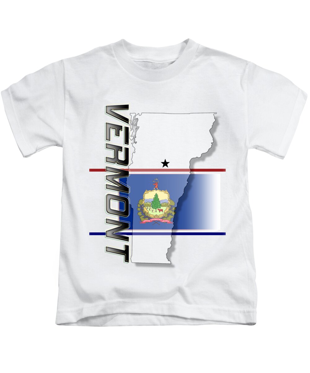 Vermont Kids T-Shirt featuring the digital art Vermont State Vertical Print by Rick Bartrand