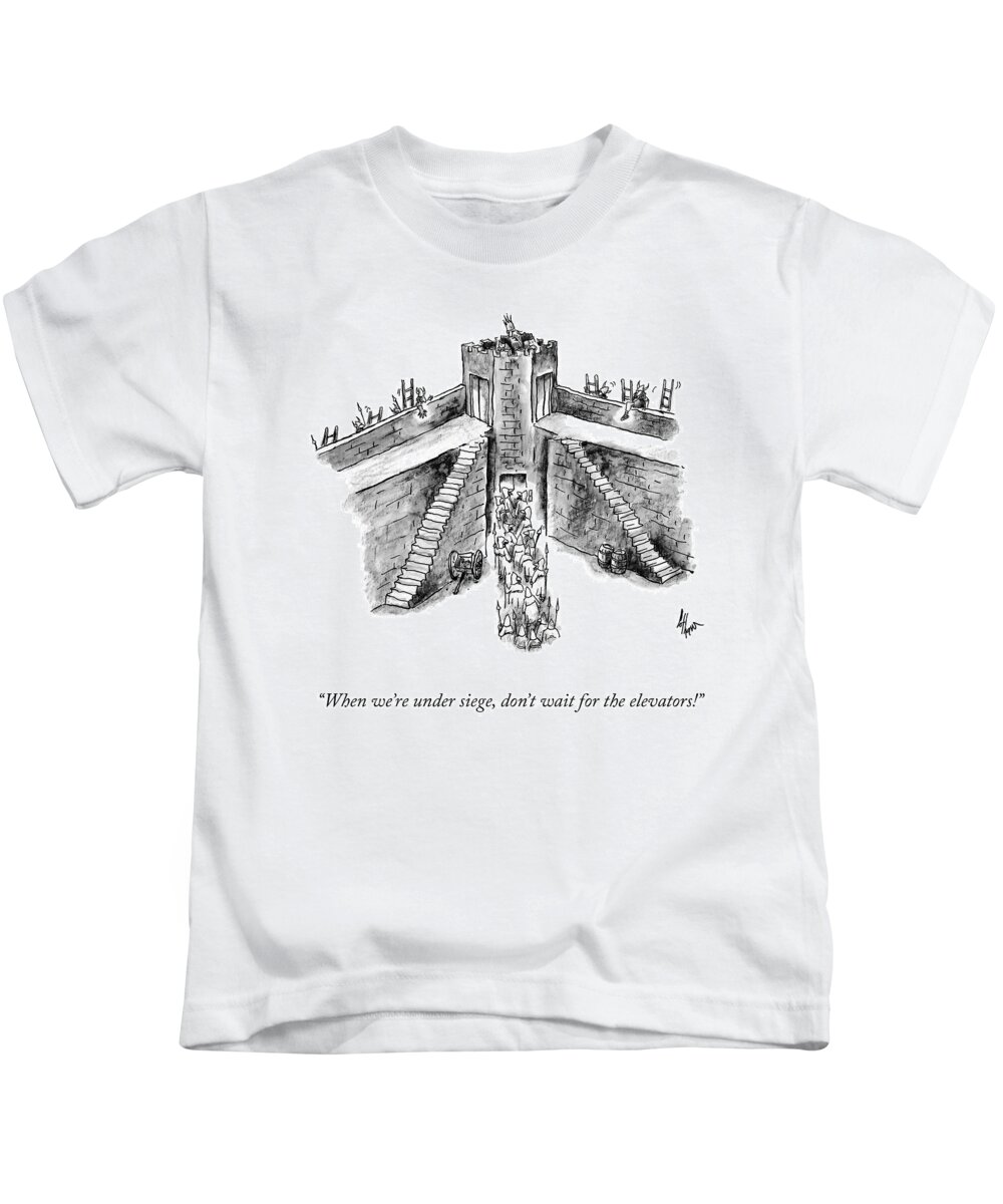 when We're Under Siege Kids T-Shirt featuring the drawing When Under Siege by Frank Cotham