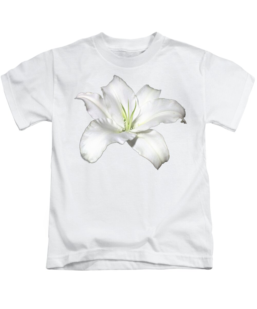 White Kids T-Shirt featuring the photograph White Lily Flower Designs for Shirts by Delynn Addams