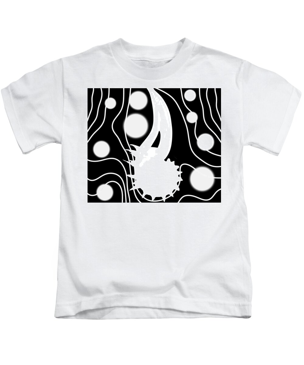 Modern Abstract Kids T-Shirt featuring the digital art White on Black Lost Tail by Joan Stratton