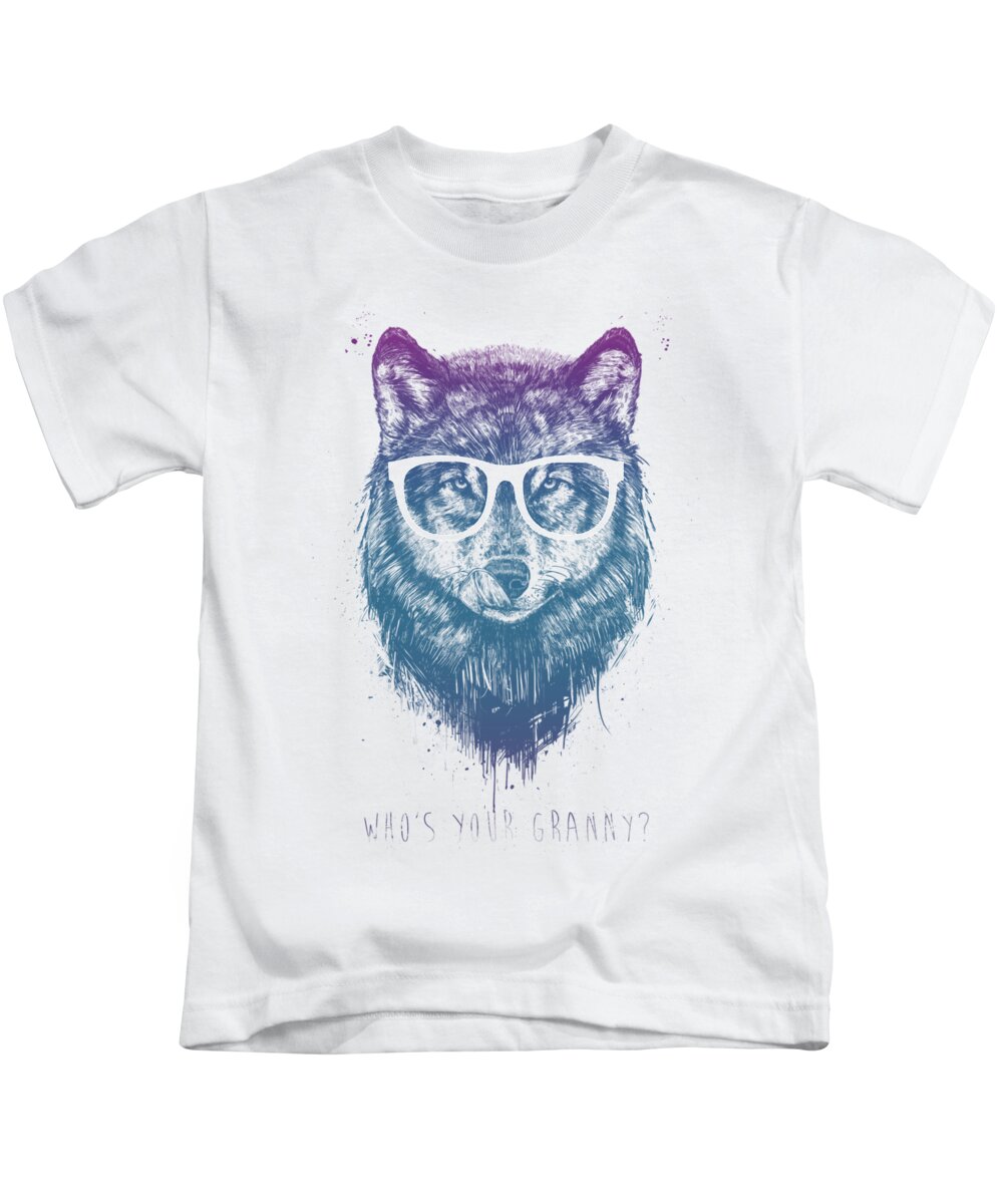Wolf Kids T-Shirt featuring the mixed media Who's your granny? by Balazs Solti