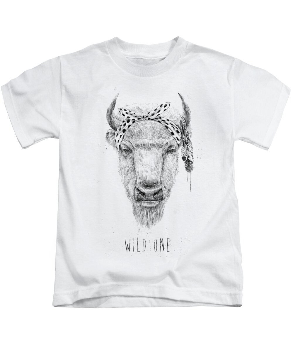 Bull Kids T-Shirt featuring the mixed media Wild one by Balazs Solti