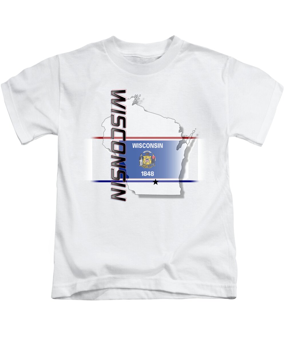 Wisconsin Kids T-Shirt featuring the digital art Wisconsin State Vertical Print by Rick Bartrand