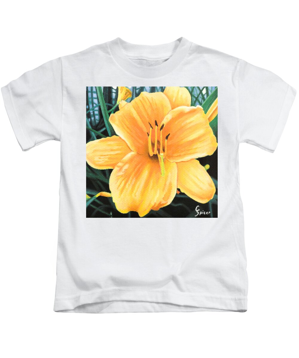 Yellow Kids T-Shirt featuring the painting Yellow Hibiscus by Christopher Spicer