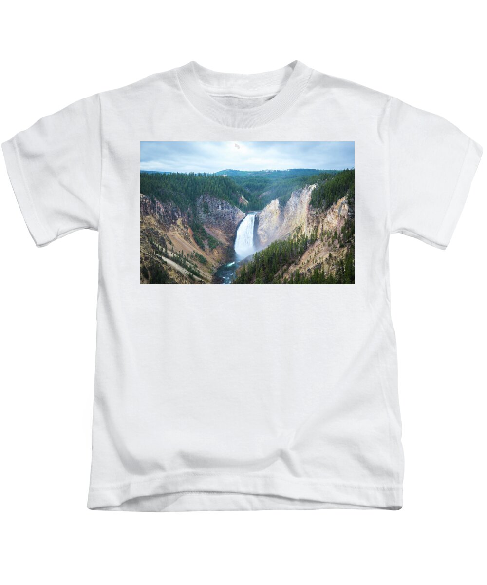 Yellowstone Kids T-Shirt featuring the photograph Yellowstone Falls by Aileen Savage