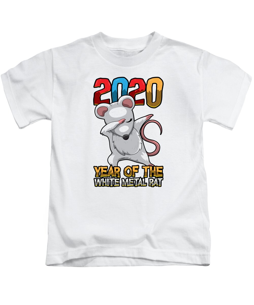 Happy New Year Kids T-Shirt featuring the digital art 2020 Year Of The White Metal Rat Chinese #1 by Mister Tee