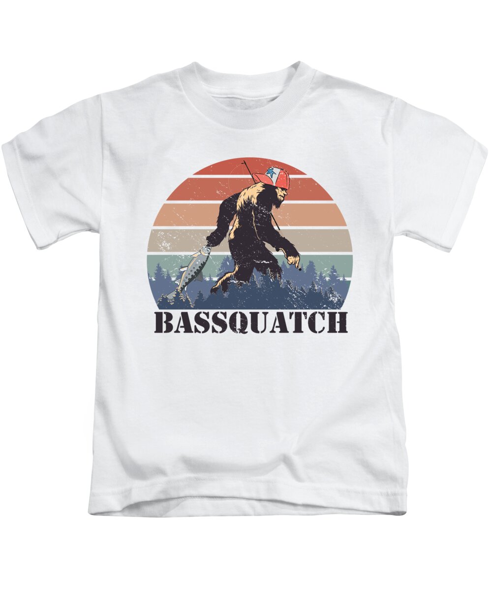 Bassquatch Bigfoot Sasquatch Yeti Fishing #1 Kids T-Shirt