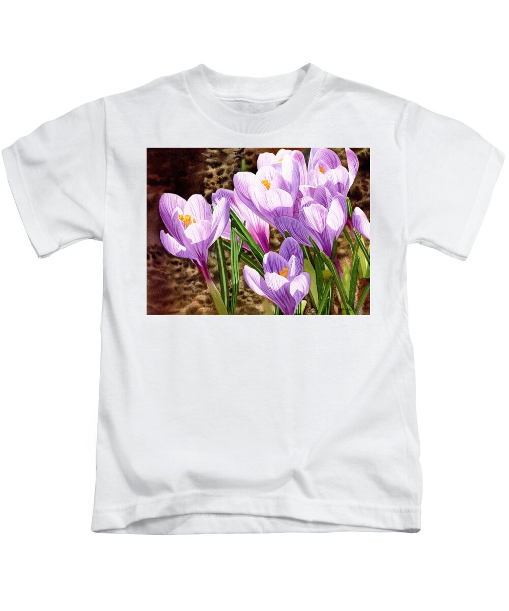 Crocus Kids T-Shirt featuring the painting Early Spring #1 by Espero Art
