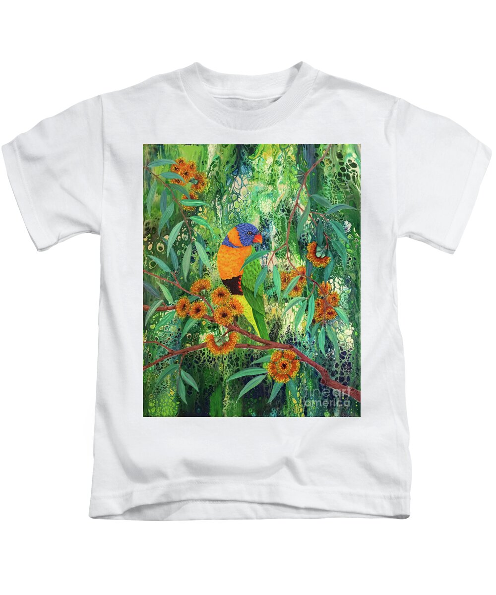 Lorikeet Kids T-Shirt featuring the painting Red-collared Lorikeet by Lucy Arnold