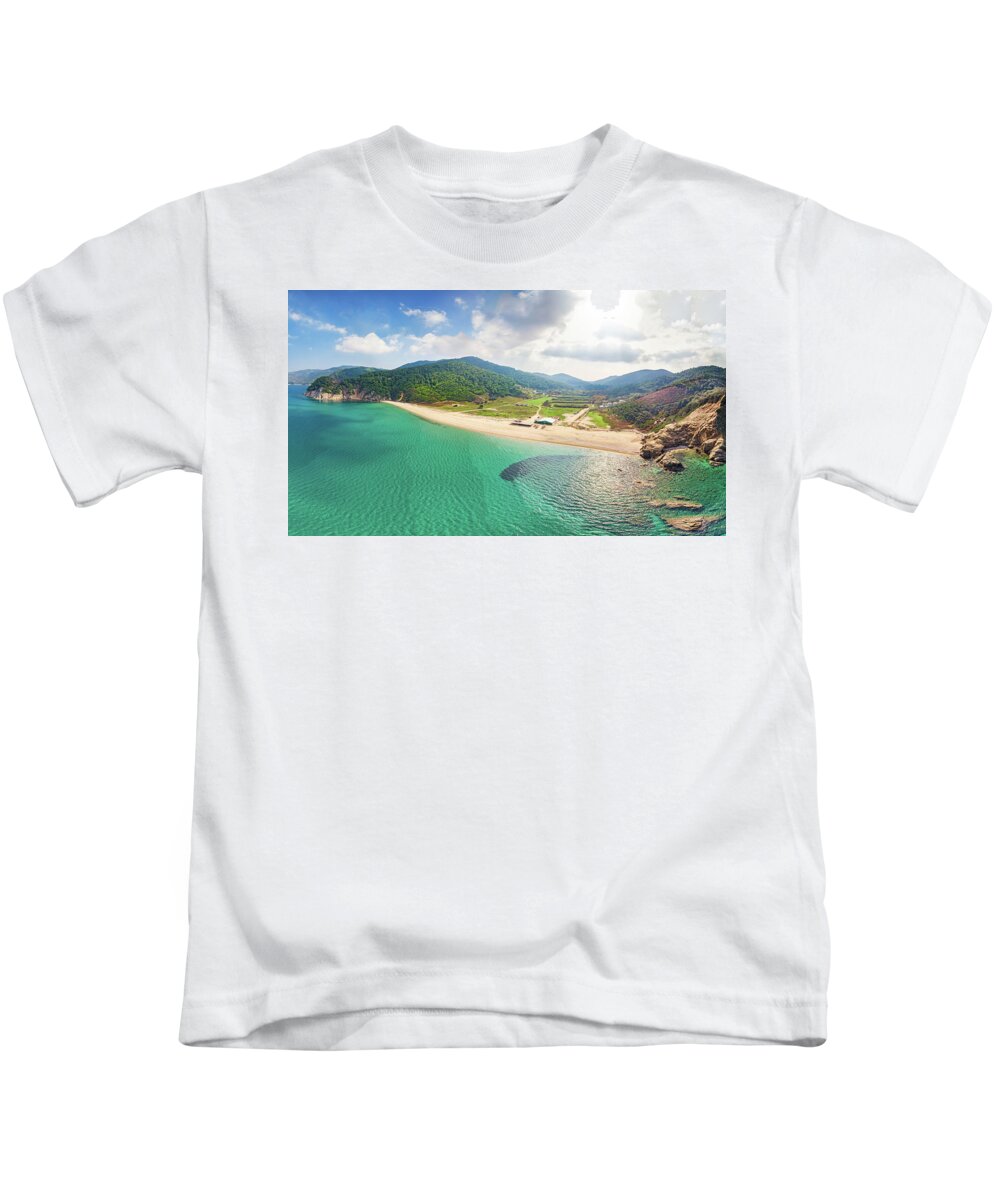 Island Kids T-Shirt featuring the photograph The beach Aselinos in Skiathos, Greece #1 by Constantinos Iliopoulos