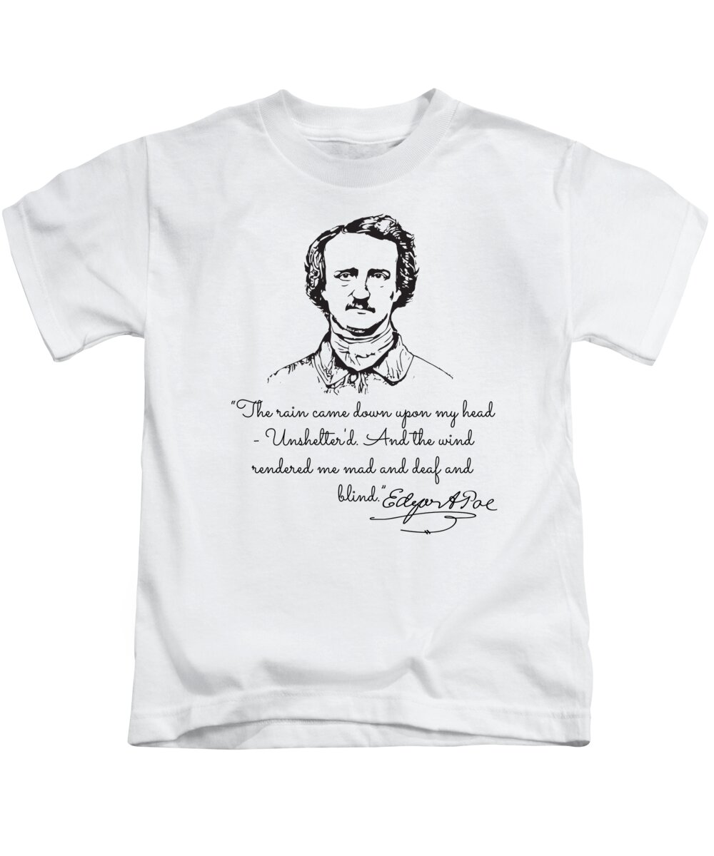 Edgar Allan Poe Kids T-Shirt featuring the drawing Edgar Allan Poe Quotes Inspirational On Love Death #13 by Bruno Oliveira