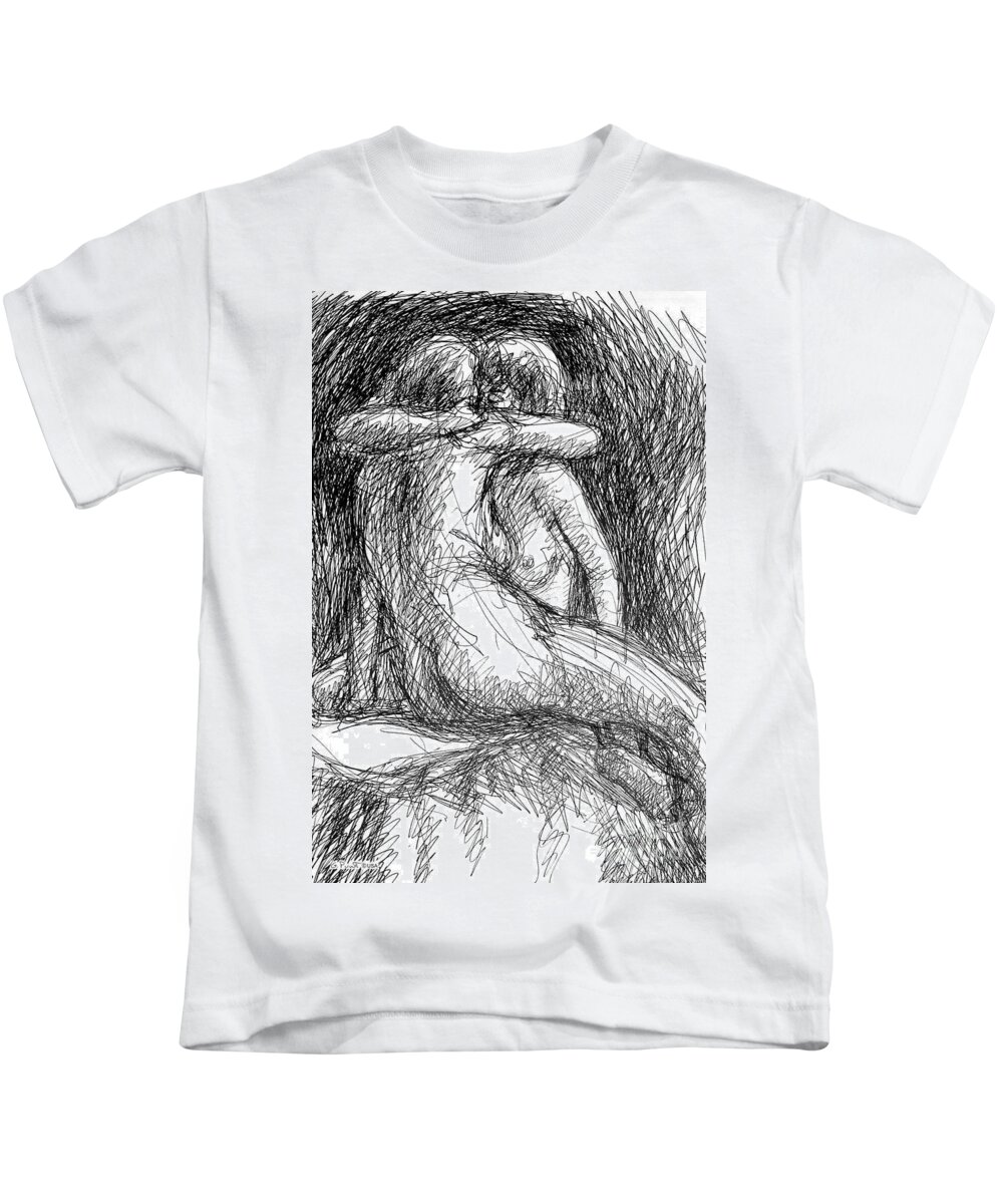 Erotic Renderings Kids T-Shirt featuring the drawing 19-1 by Gordon Punt