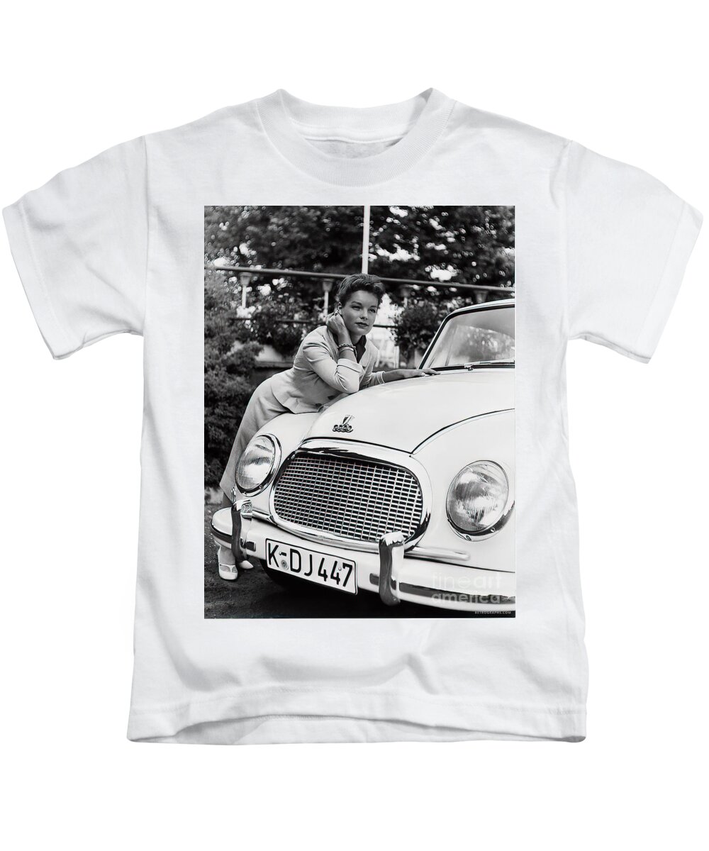 Mold transportabel At læse Actress Romy Schneider with 1957 DKW Kids T-Shirt by Retrographs - Pixels