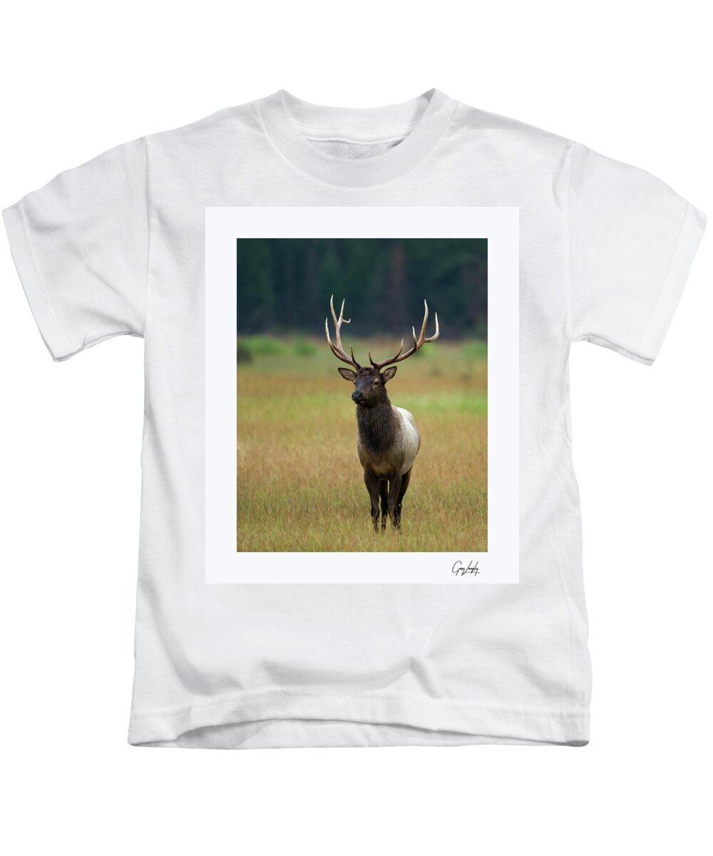 Bull Kids T-Shirt featuring the photograph Rocky Mountain Bull Elk 6x6 #2 by Gary Langley
