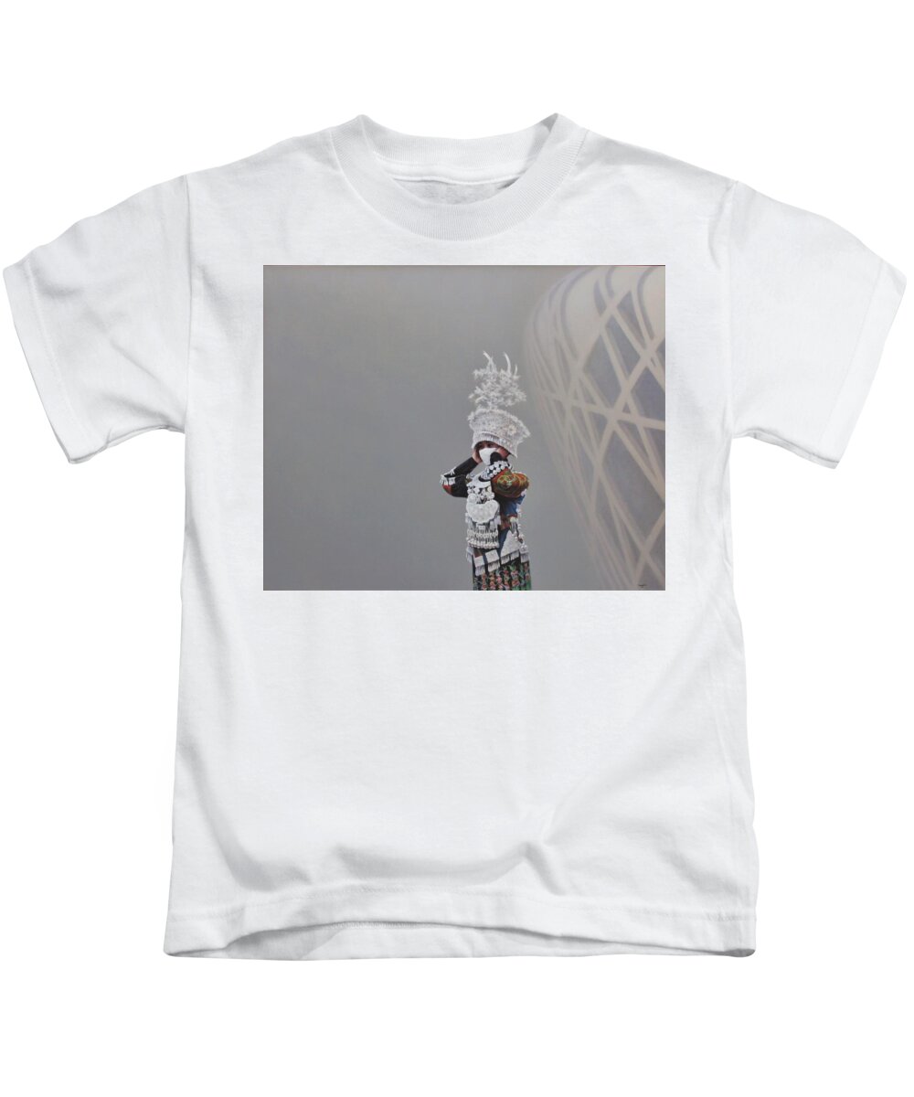 Realism Kids T-Shirt featuring the painting Shades Of High Gray #2 by Zusheng Yu