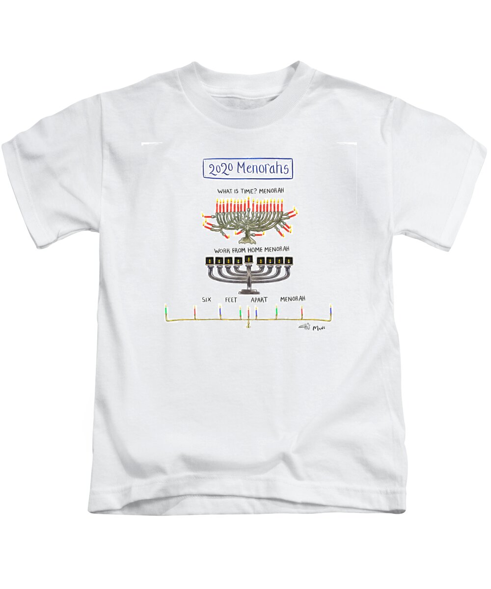 Captionless Kids T-Shirt featuring the drawing 2020 Menorahs by Ellis Rosen and Mads Horwath