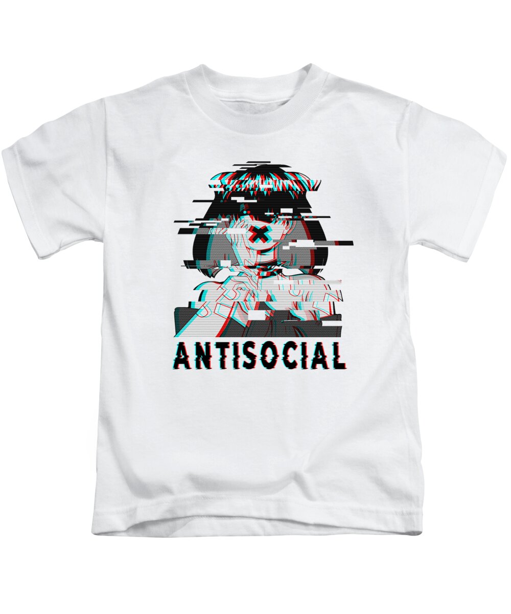 Introvert Kids T-Shirt featuring the digital art Anti Social Anime Isolation Antisocial Goth Girl #3 by Toms Tee Store