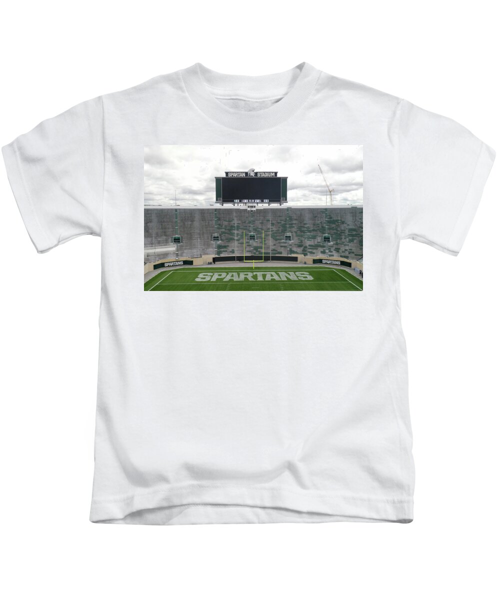 Spartan Stadium Inside Kids T-Shirt featuring the photograph Spartan Stadium at Michigan State University in East Lansing Michigan by Eldon McGraw