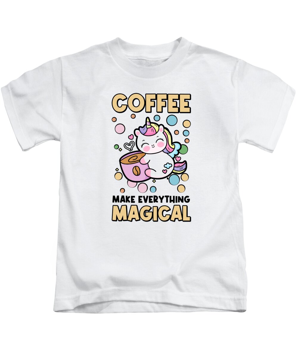 Pink Kids T-Shirt featuring the digital art Pink Magical Unicorn Caffeine Coffee Lover #4 by Toms Tee Store