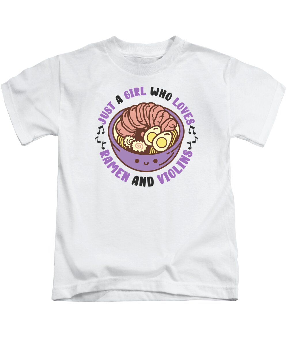 Violin Kids T-Shirt featuring the digital art Ramen Noodles Japanese Food Violin Classical Music #4 by Toms Tee Store