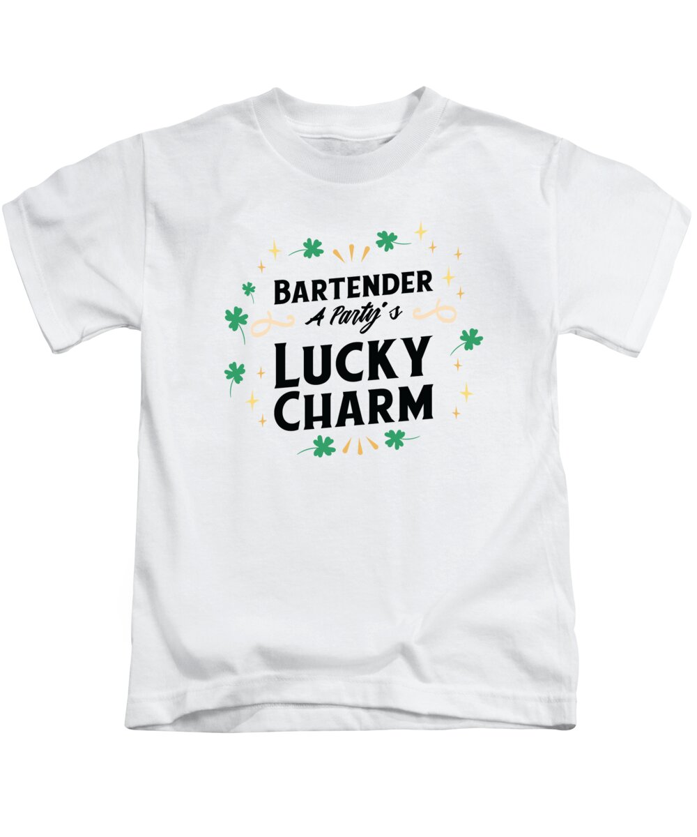 St Patricks Day Kids T-Shirt featuring the digital art St Patricks Day Shamrock Clover Bartender Lucky Charm #4 by Toms Tee Store