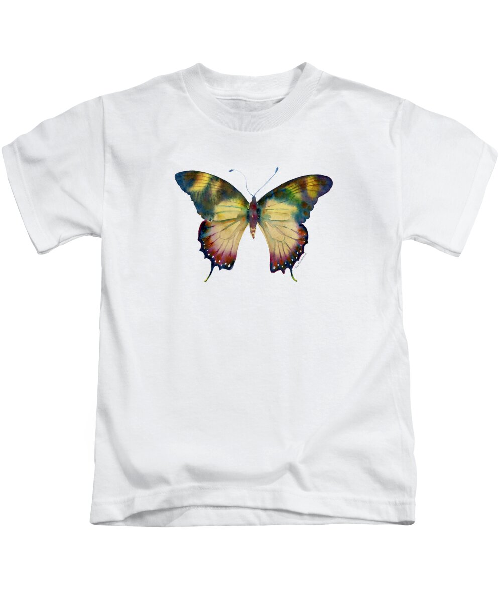 Yellow Butterfly Kids T-Shirt featuring the painting 41 Yellow Kite Butterfly by Amy Kirkpatrick