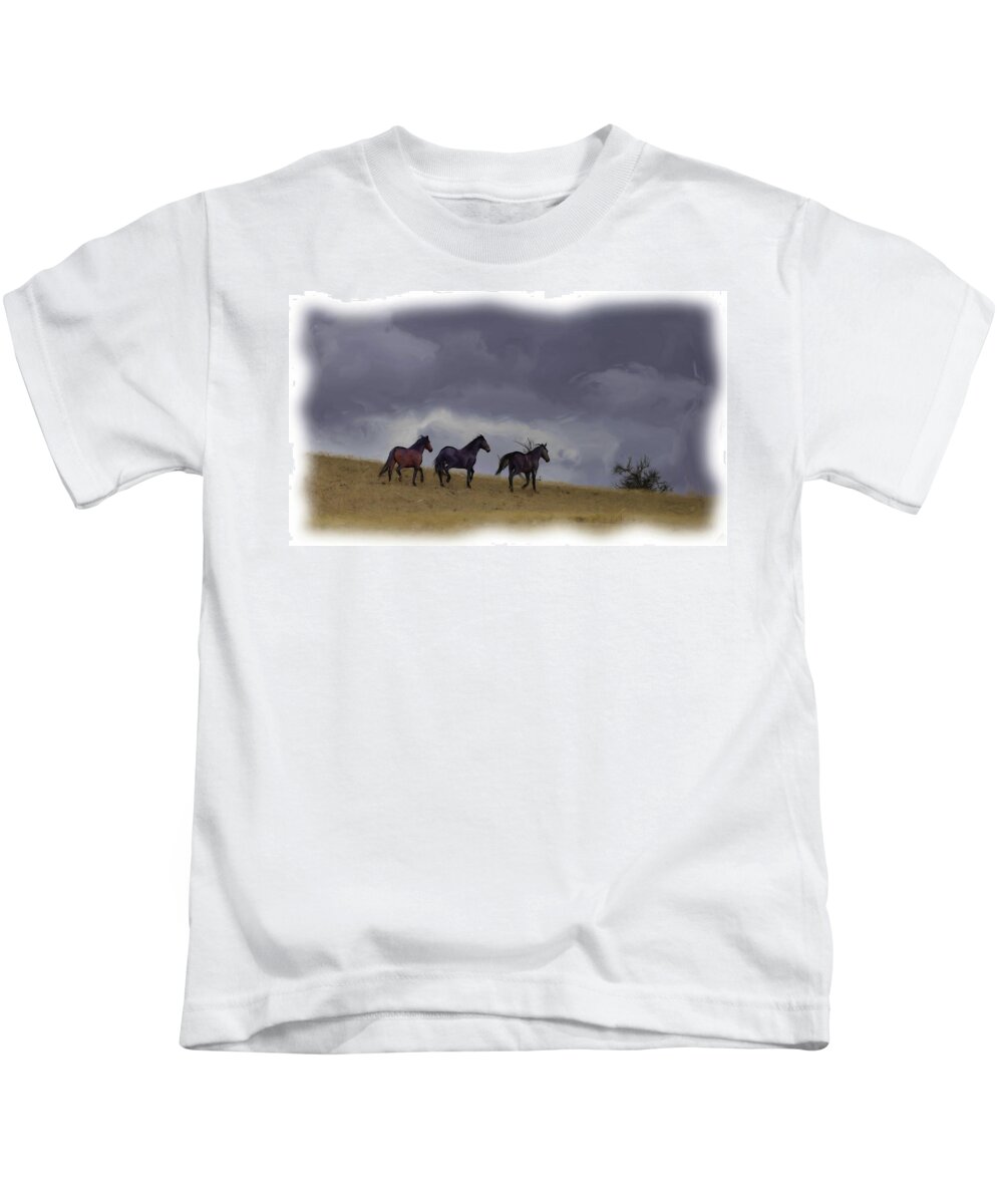 Horse Kids T-Shirt featuring the photograph Wild Horses #42 by Laura Terriere