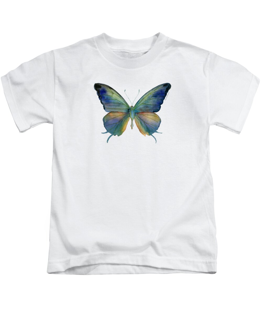 Marsyas Kids T-Shirt featuring the painting 57 Marsyas Butterfly by Amy Kirkpatrick