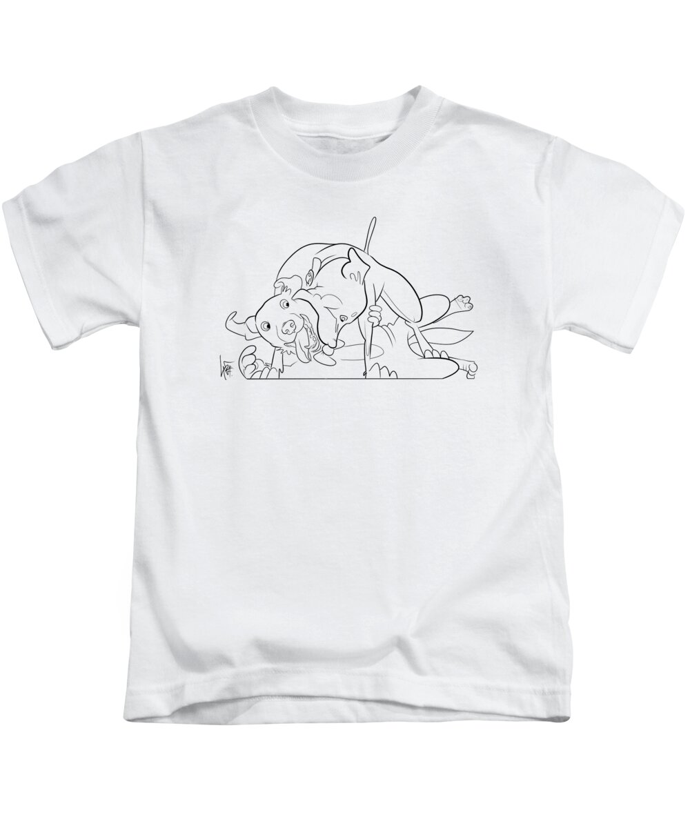 6036 Kids T-Shirt featuring the drawing 6036 Krikorian DAFFY and TUX by John LaFree