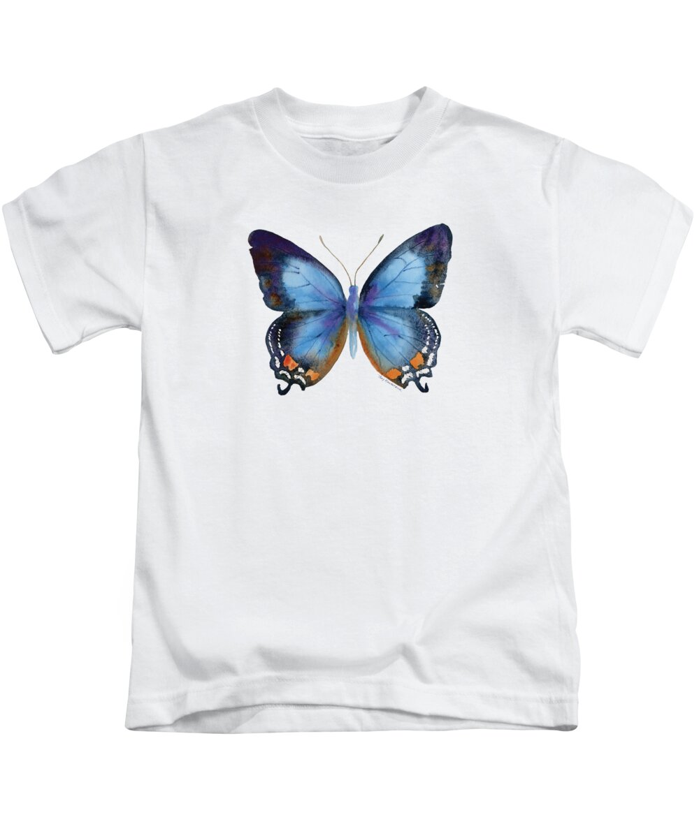 Imperial Blue Butterfly Kids T-Shirt featuring the painting 80 Imperial Blue Butterfly by Amy Kirkpatrick