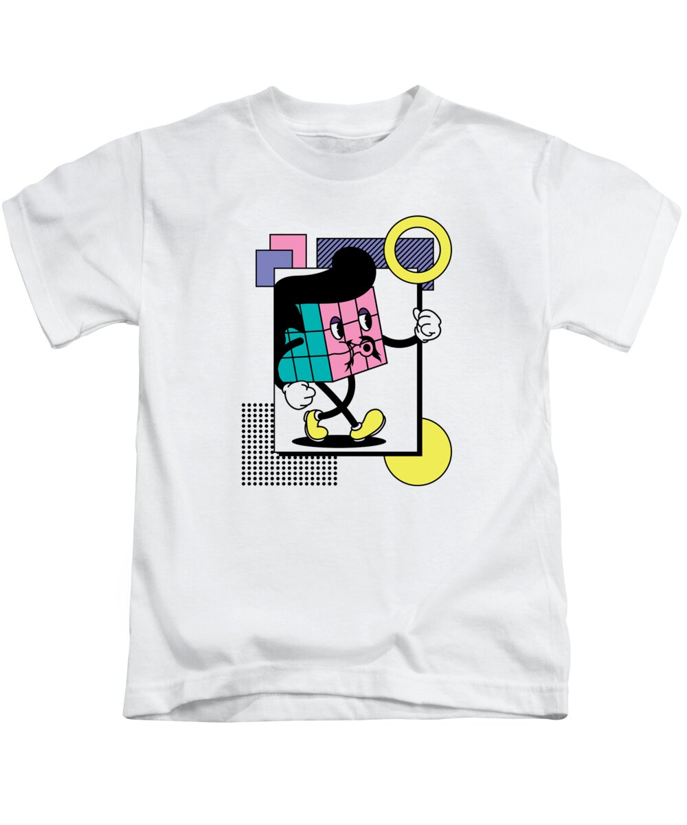 80s Kids T-Shirt featuring the digital art 80s Retro Cartoon Cube Memphis Style by Me