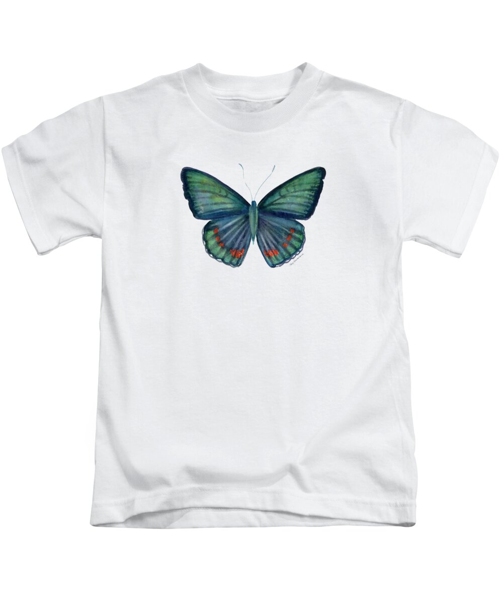 Teal Green Butterfly Kids T-Shirt featuring the painting 82 Bellona Butterfly by Amy Kirkpatrick