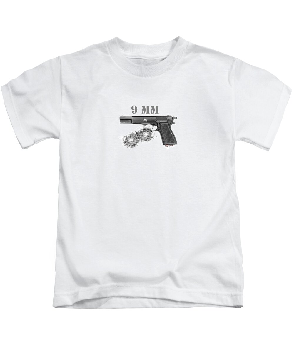 9 Mm Browning Kids T-Shirt featuring the digital art 9mm by John Palliser
