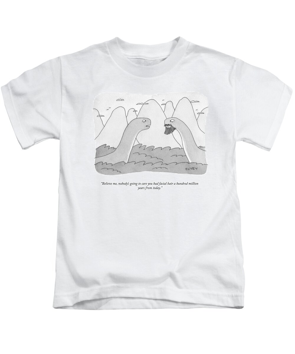 Believe Me Kids T-Shirt featuring the drawing A Hundred Million Years From Today by Peter C Vey