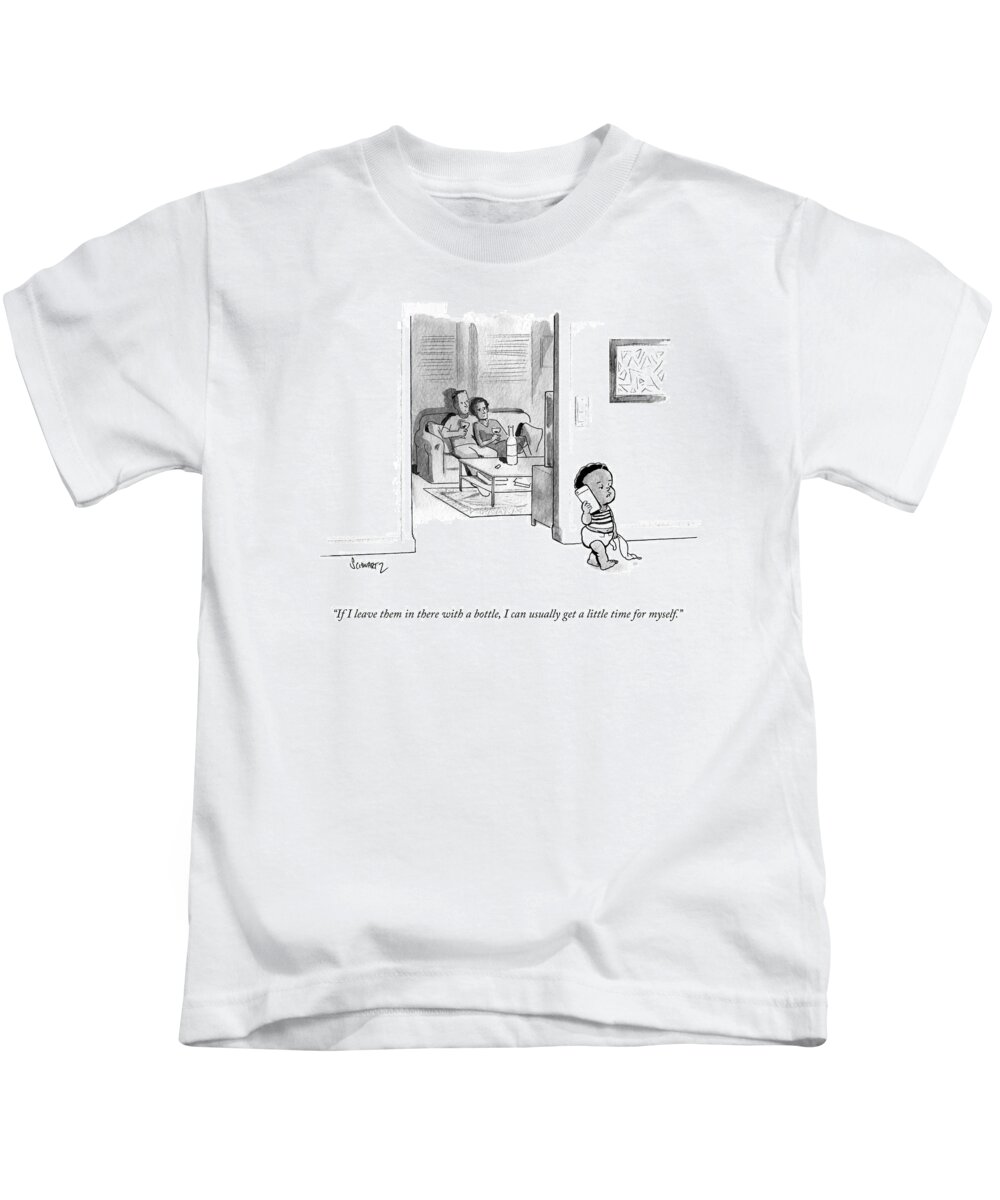 if I Leave Them In There With A Bottle Kids T-Shirt featuring the drawing A Little Time For Myself by Benjamin Schwartz