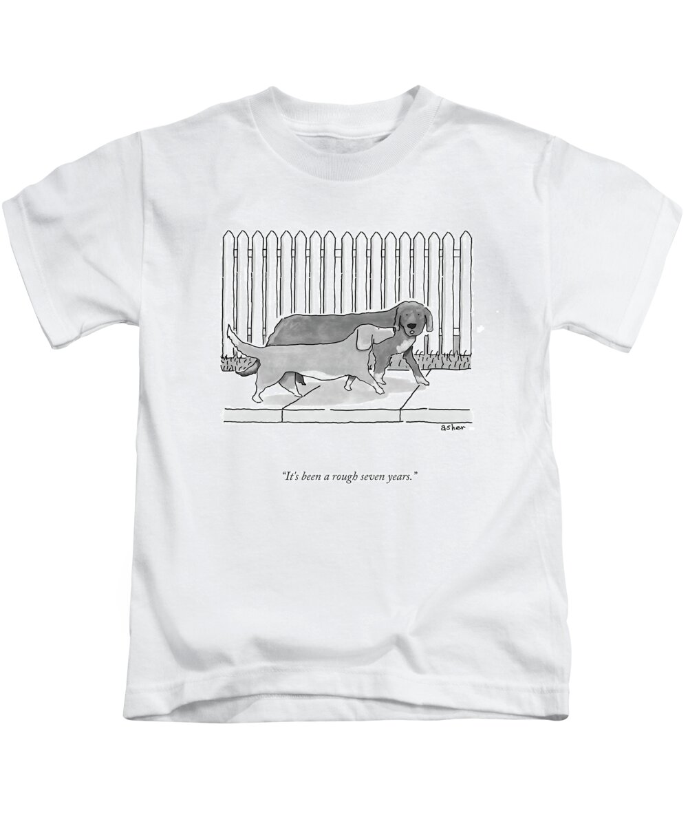 It's Been A Rough Seven Years. Kids T-Shirt featuring the drawing A Rough Seven Years by Asher Perlman