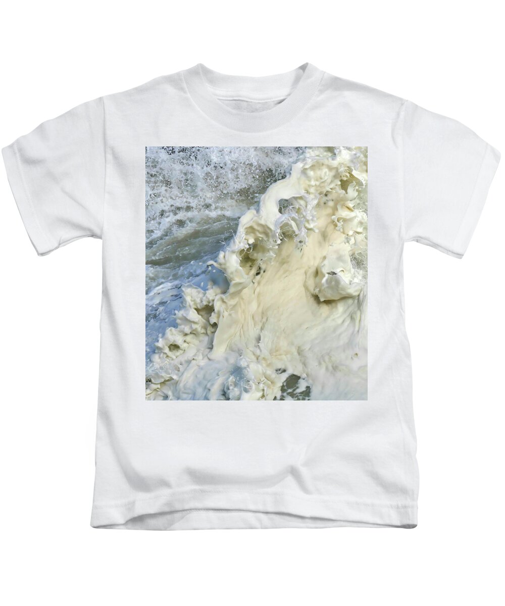 Florence Kids T-Shirt featuring the photograph Abstract details of ocean foam, by Steve Estvanik
