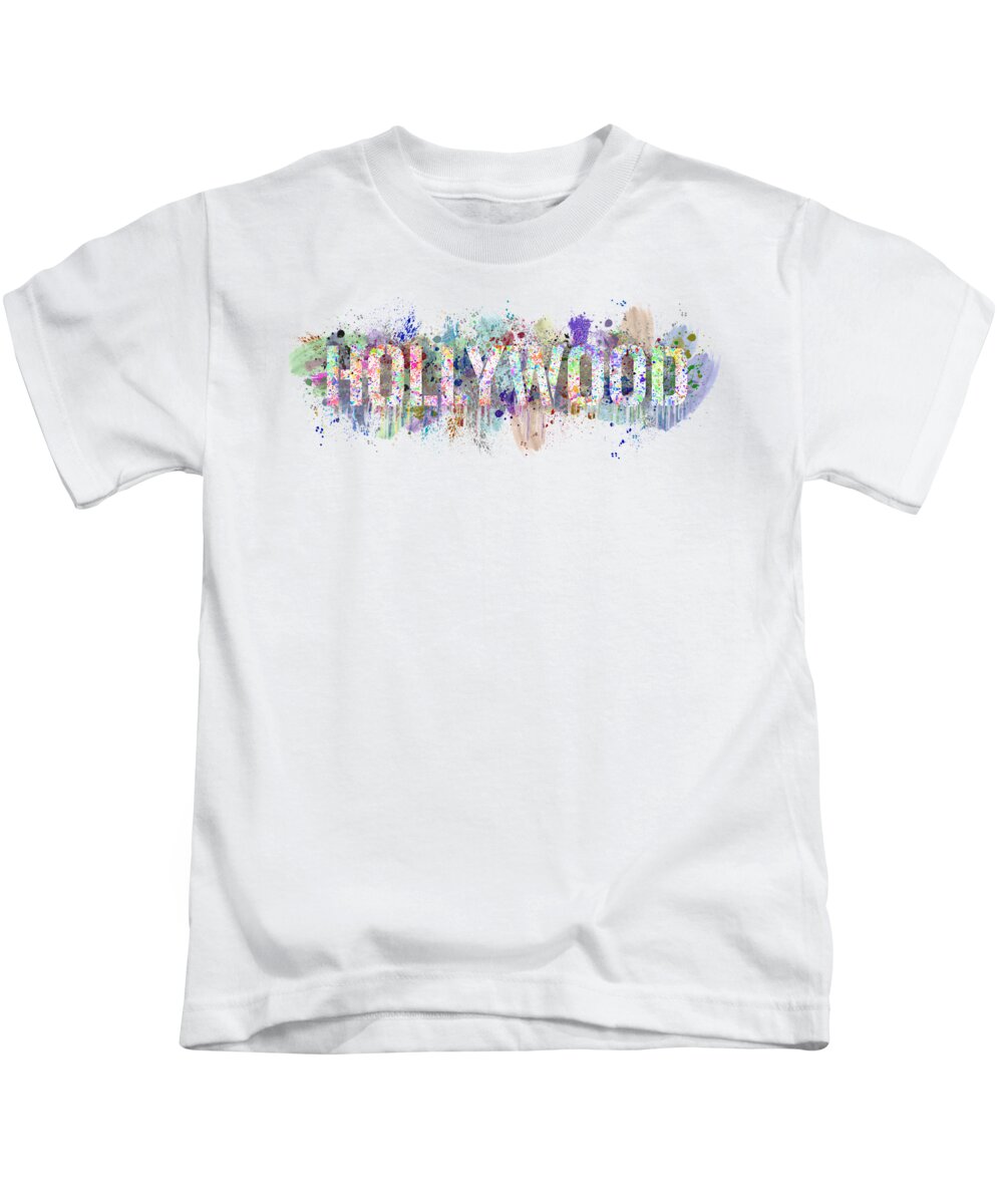 Hollywood Kids T-Shirt featuring the digital art Abstract Colorful Wallart of Hollywood - California USA by Stefano Senise