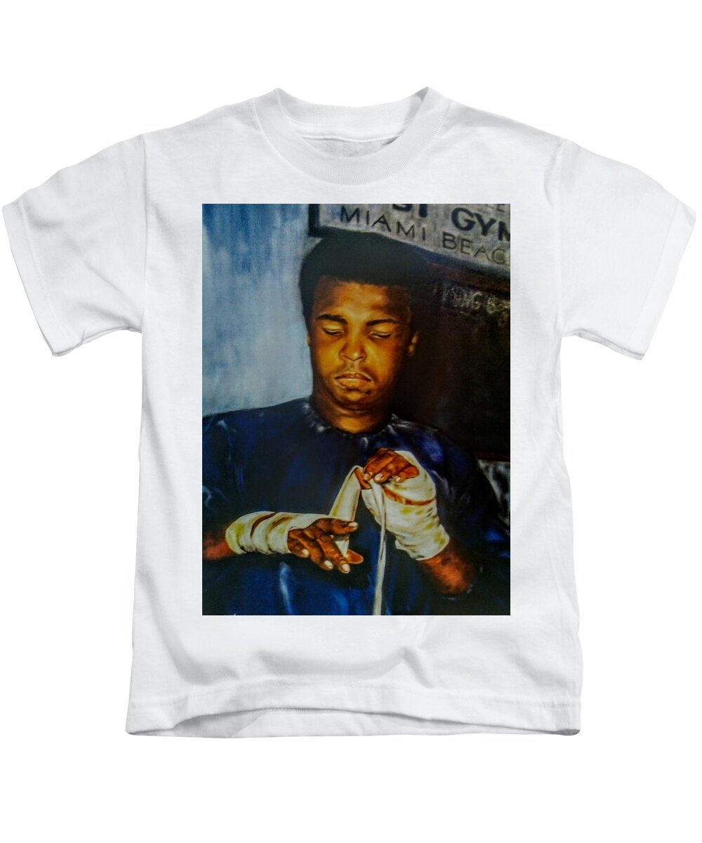 Muhammad Ali Kids T-Shirt featuring the painting Ali Preparation by Victor Thomason