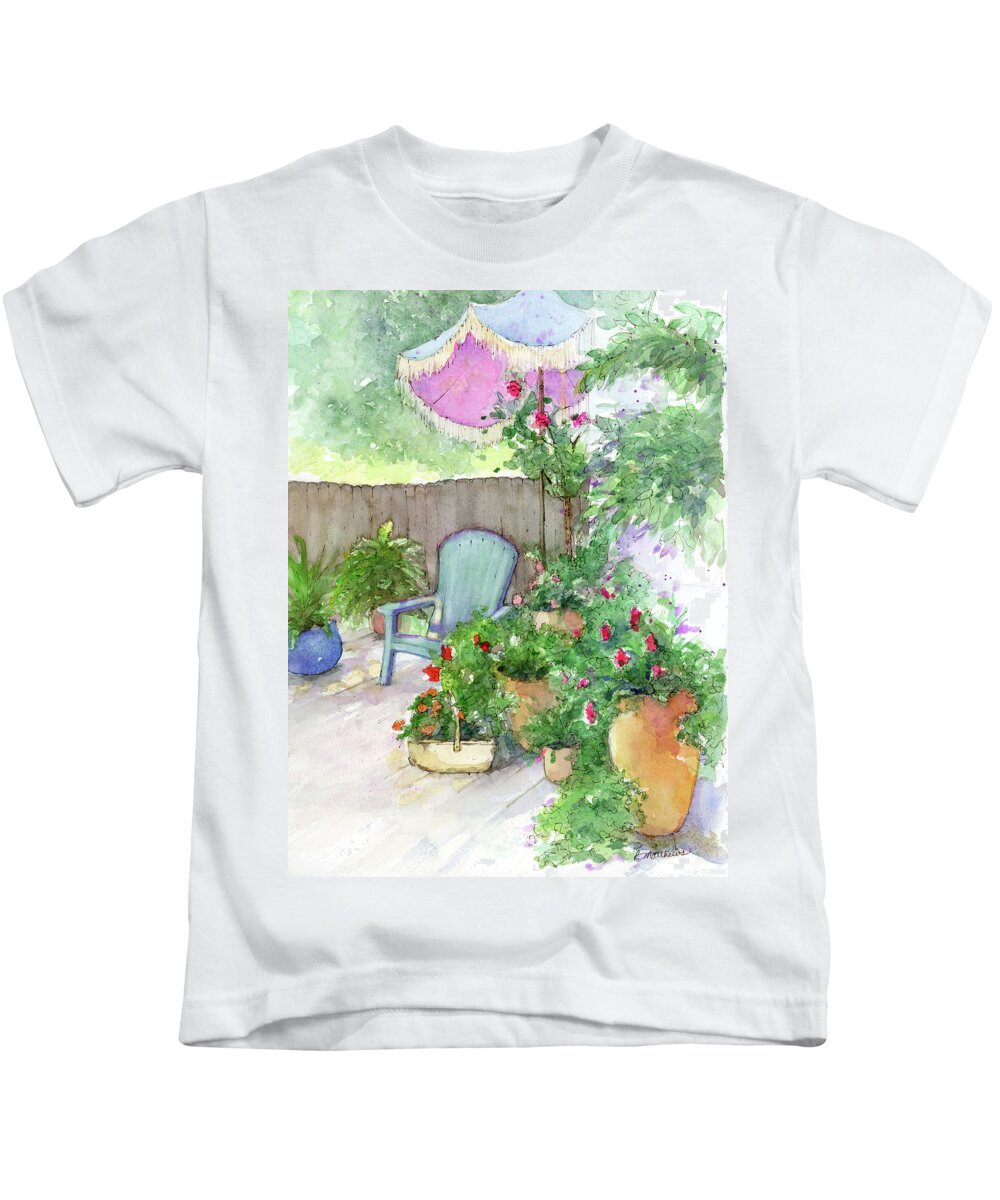 Watercolor Potted Flowers Kids T-Shirt featuring the painting All Decked Out by Rebecca Matthews
