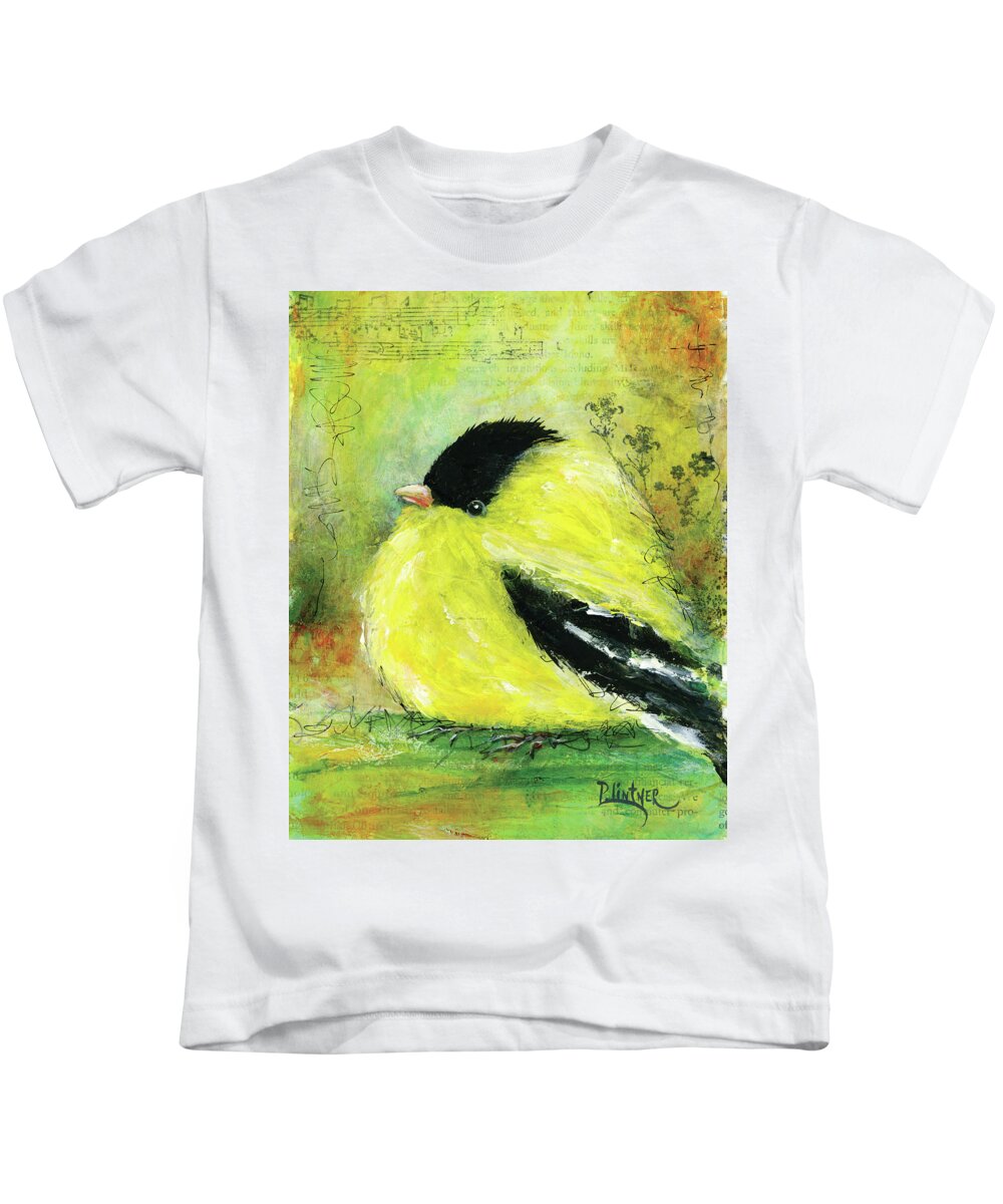 Yellow Finch Kids T-Shirt featuring the painting American Goldfinch by Patricia Lintner
