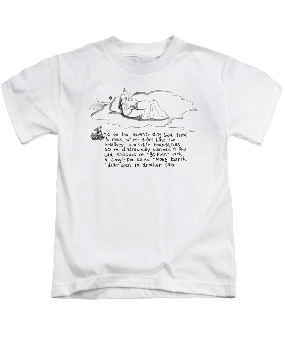 And On The Seventh Day Kids T-Shirt featuring the drawing And On The Seventh Day by Jason Adam Katzenstein